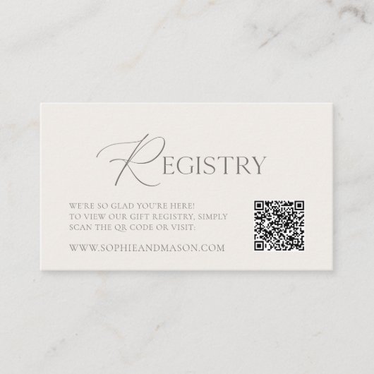 Elegant Ivory Wedding Registry Card with QR Code Informatiekaartje (Voorkant)