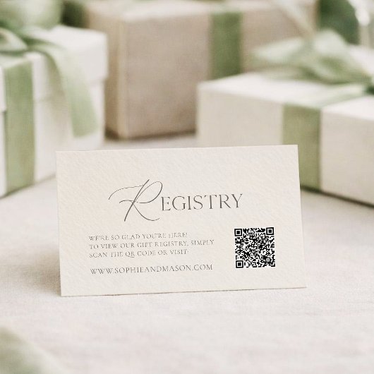 Elegant Ivory Wedding Registry Card with QR Code Informatiekaartje