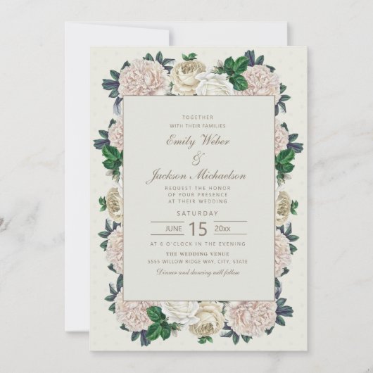 Elegant  Ivory White Cream Floral Wedding Kaart (Voorkant)