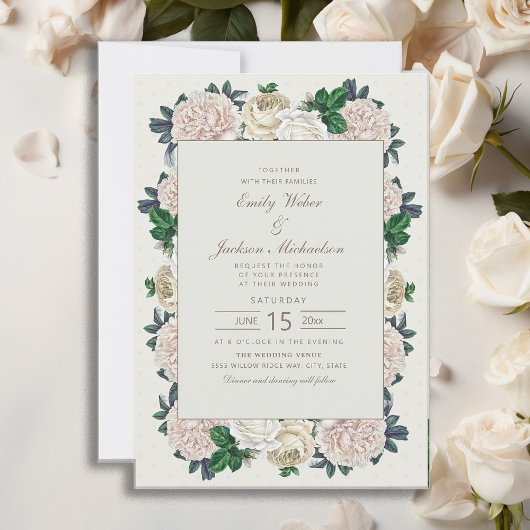Elegant Ivory White Cream Floral Wedding Kaart