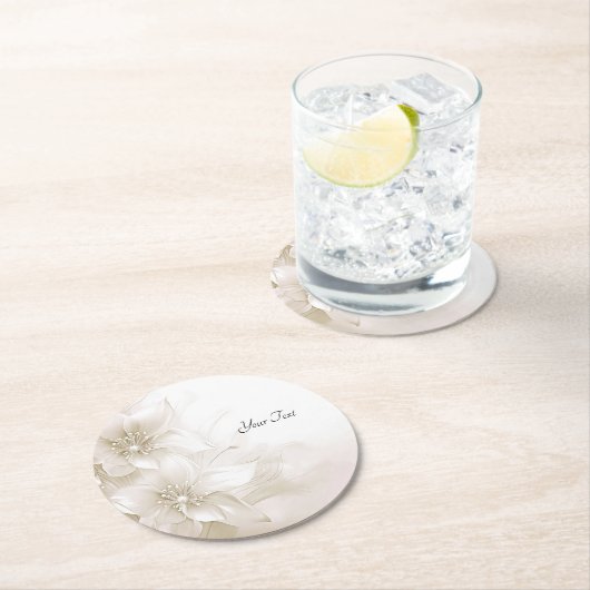 Elegant Ivory White Flowers Paper Coaster Ronde Kartonnen Onderzetter (Insitu)