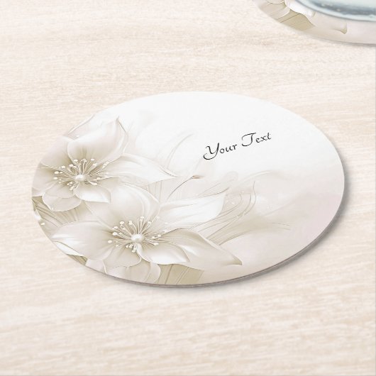 Elegant Ivory White Flowers Paper Coaster Ronde Kartonnen Onderzetter (Gebogen)