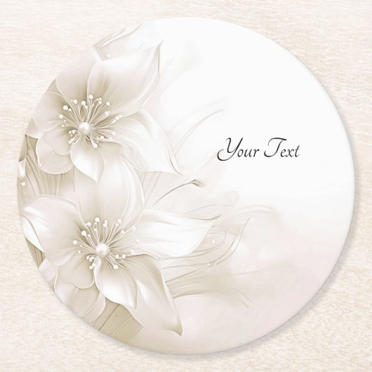Elegant Ivory White Flowers Paper Coaster Ronde Kartonnen Onderzetter (Voorkant)