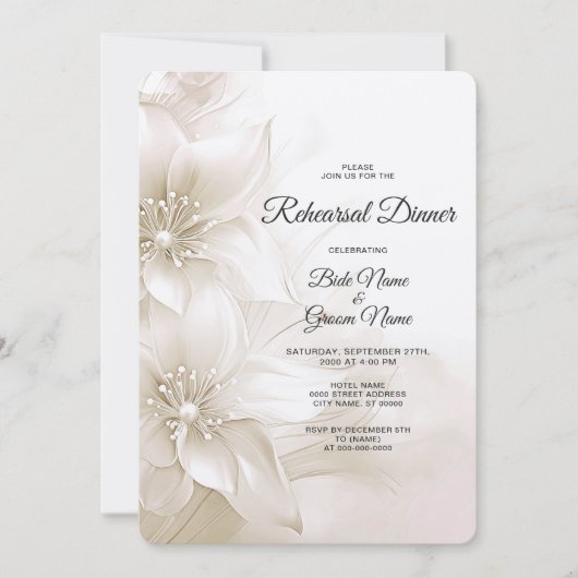 Elegant Ivory White Flowers Rehearsal Dinner Kaart (Voorkant)