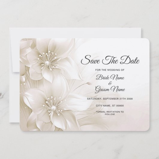 Elegant Ivory White Flowers Save The Date (Voorkant)