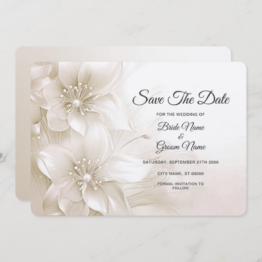 Elegant Ivory White Flowers Save The Date (Voorkant / Achterkant)