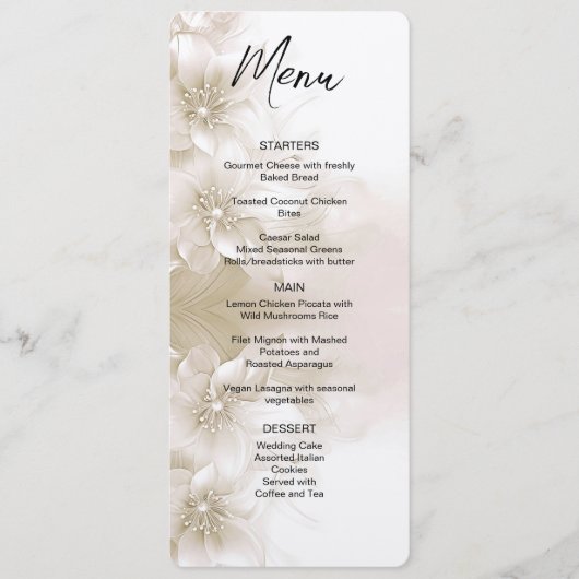 Elegant Ivory White Flowers Wedding Menu (Voorkant)