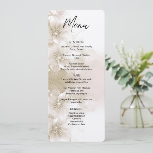 Elegant Ivory White Flowers Wedding Menu (Staand voorkant)