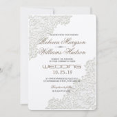 Elegant Ivory White Lace Corner Weddenschap Kaart (Voorkant)