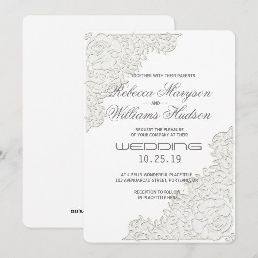 Elegant Ivory White Lace Corner Weddenschap Kaart (Voorkant / Achterkant)