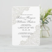 Elegant Ivory White Lace Corner Weddenschap Kaart (Staand voorkant)