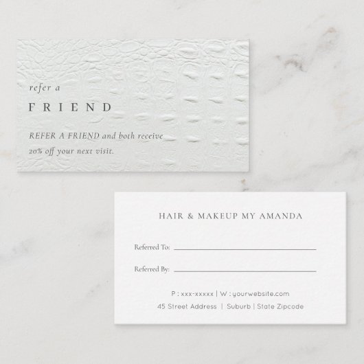 Elegant Ivory White Leather Texture Verwijs een vr Visitekaartje (Voorkant / Achterkant)