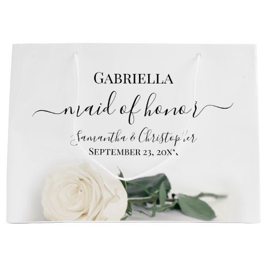 Elegant Ivory White Rose Maid of Honor Wedding Groot Cadeauzakje (Voorkant)
