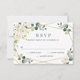 Elegant Ivory White Roses Eucalyptus Wedding RSVP Kaartje