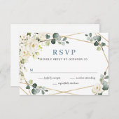 Elegant Ivory White Roses Eucalyptus Wedding RSVP Kaartje (Voorkant / Achterkant)