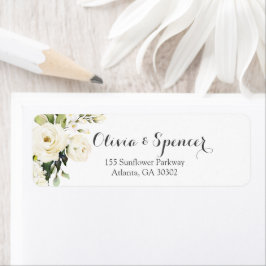 Elegant Ivory White Roses Floral Return Address Etiket