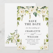 Elegant Ivory White Roses Greenery Wedding Save The Date (Voorkant / Achterkant)