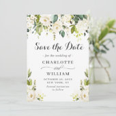 Elegant Ivory White Roses Greenery Wedding Save The Date (Staand voorkant)