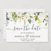 Elegant Ivory White Roses Greenery Wedding Save The Date (Voorkant)