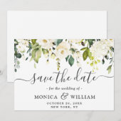 Elegant Ivory White Roses Greenery Wedding Save The Date (Voorkant / Achterkant)