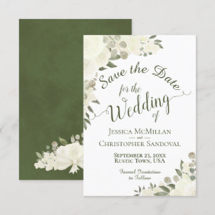 Elegant Ivory White Waterverf Floral Boho Wedding Save The Date
