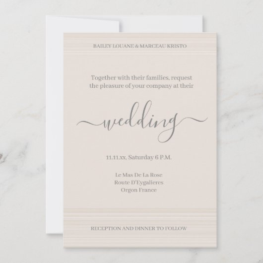 Elegant Ivory White WoodGrain Stripes Chic Wedding Kaart (Voorkant)