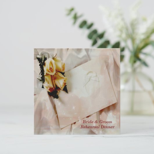 Elegant Ivory & Yellow Roses Rehearsal Dinner Kaar Kaart (Staand voorkant)