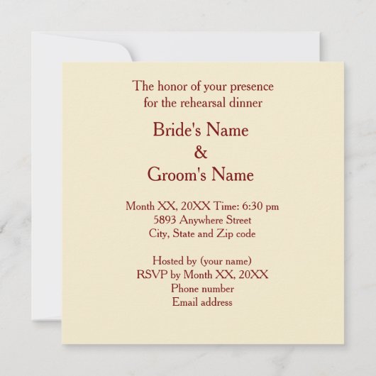 Elegant Ivory & Yellow Roses Rehearsal Dinner Kaar Kaart (Achterkant)
