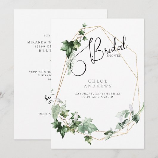 Elegant Ivy Foliage White Bridal Shower Invitation Kaart (Voorkant / Achterkant)