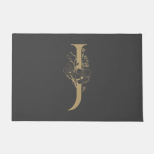 Elegant J Boho Floral Monogram Initiaal Gray Gold Deurmat
