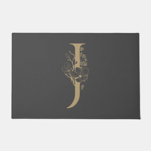 Elegant J Boho Floral Monogram Initiaal Gray Gold Deurmat (Voorkant)