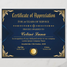 Elegant Jaar Service Certificaat - Royal Blue