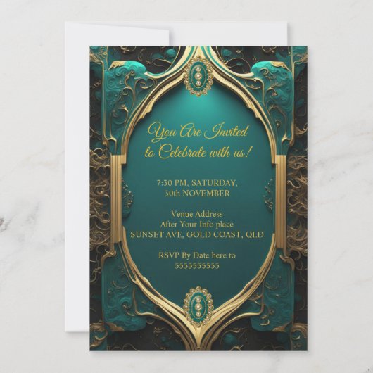 Elegant Jade Emerald Gold Verjaardagsfeest Kaart (Achterkant)