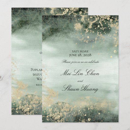 Elegant Jade en Gold Modern Wedding Invitation Kaart (Voorkant / Achterkant)