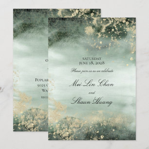 Elegant Jade en Gold Modern Wedding Invitation Kaart