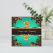 Elegant Jade Green Black Gold Birthday Party Kaart (Staand voorkant)