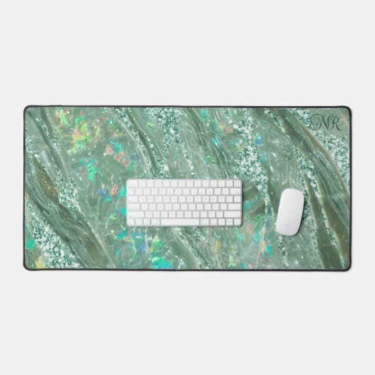 Elegant Jade Green Glitter Holografisch Opal Marbl Bureaumat (Keyboard & Muis)