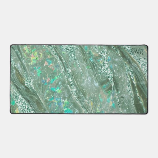 Elegant Jade Green Glitter Holografisch Opal Marbl Bureaumat (Voorkant)