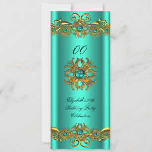 Elegant Jade Green Jewel Gold Birthday Party 2 Kaart
