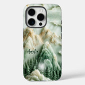 Elegant jade green mountains chinoiserie monogram Case-Mate iPhone case (Achterkant)