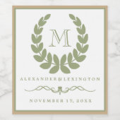 Elegant Jade Monogram Laurel Wreath Bruiloft Wijn Etiket (Enkel label)