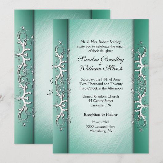 Elegant Jade Wedding Uitnodiging (Voorkant / Achterkant)