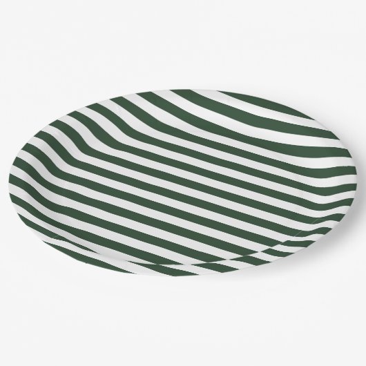 Elegant jager groen en wit gestreept patroon papieren bordje (Gekanteld)