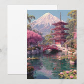 Elegant Japanese Cherry Blossom & Castle Wedding I Kaart (Voorkant / Achterkant)