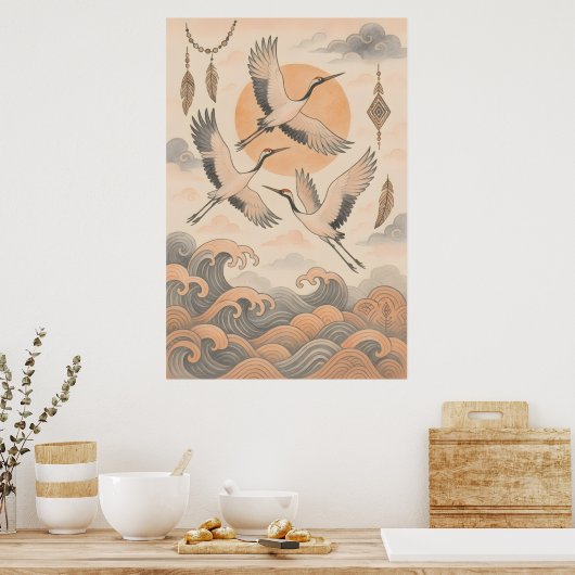 Elegant Japanese Crane Wall Art Minimalist Poster (Keuken)