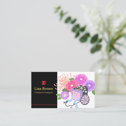 Elegant Japanese Flower Design Business Card Visitekaartje (Staand voorkant)