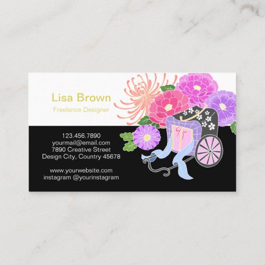 Elegant Japanese Flower Design Business Card Visitekaartje (Achterkant)