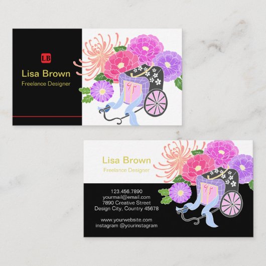 Elegant Japanese Flower Design Business Card Visitekaartje (Voorkant / Achterkant)