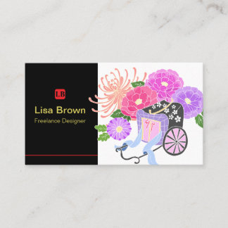 Elegant Japanese Flower Design Business Card Visitekaartje