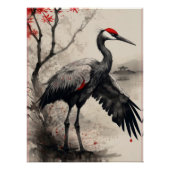Elegant Japanese Red-Crowned Crane & Maple Tree Perfect Poster (Voorkant)